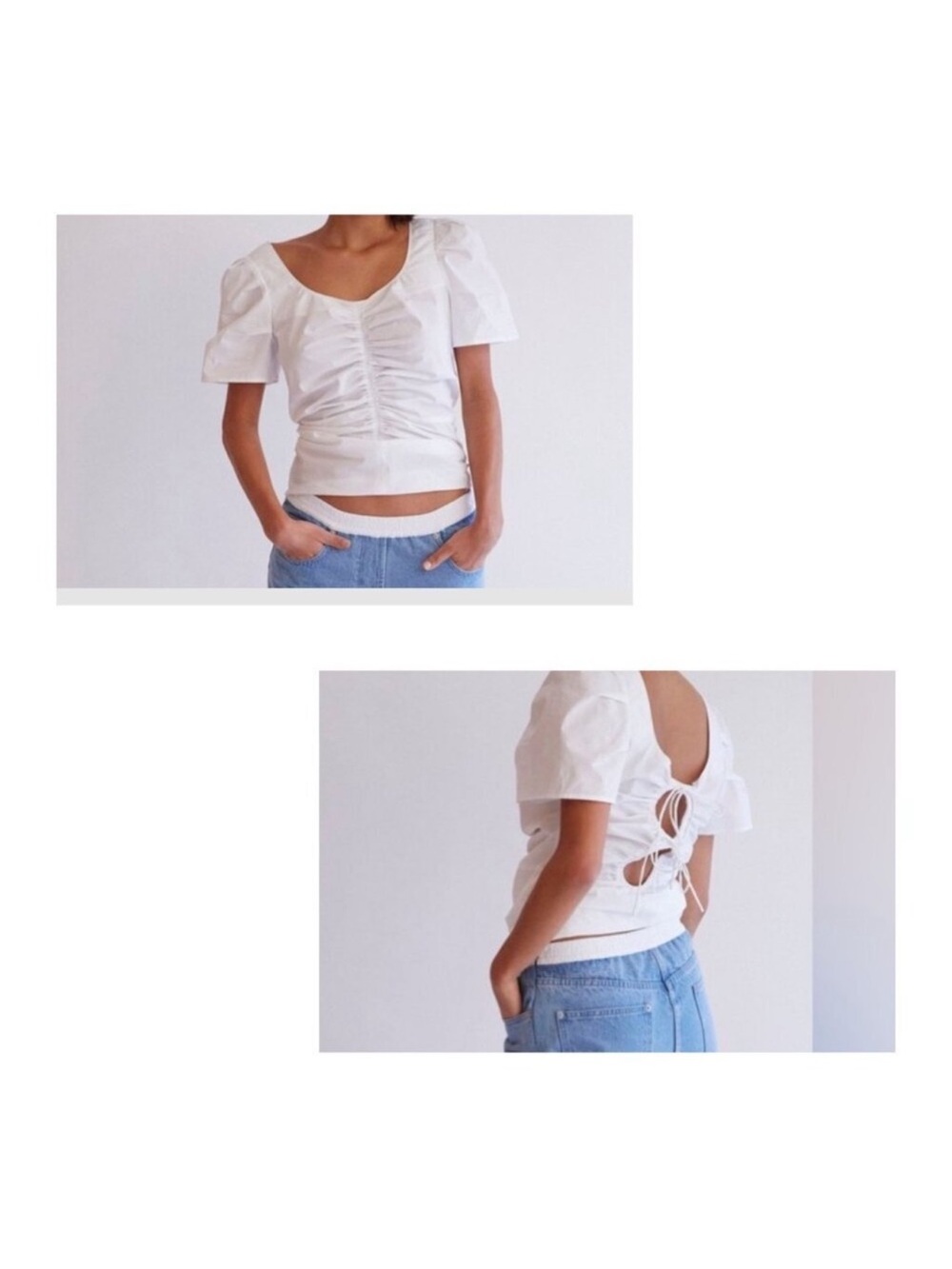NWT Ruched White Open Back Top By Thakoon 100% Cotton
Short Puff Sleeves